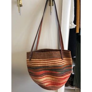 Boho Woven Sisal and Leather Market Shoulder Bag